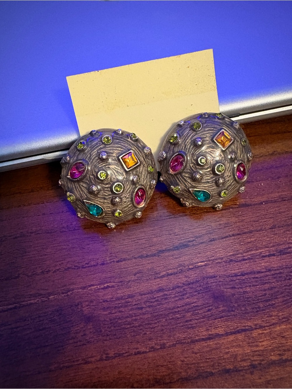Craft Rare Olive Jeweled Dome Accent Pair with Pink, Green, Teal & Amber Stones